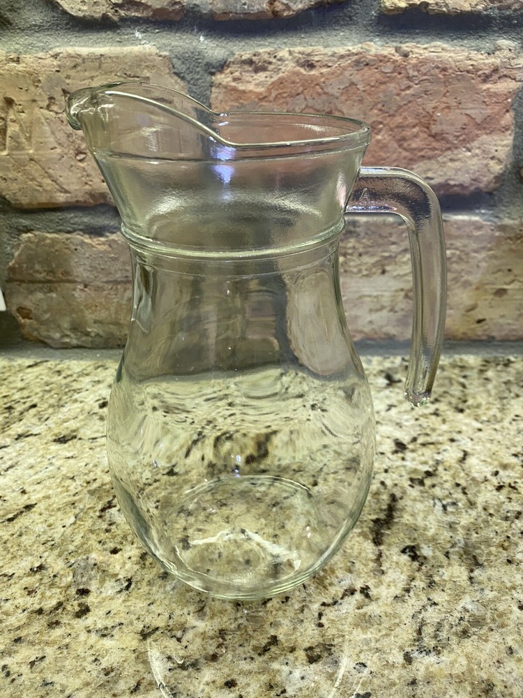 Vintage Clear Pitcher 8 1/2" Tall RETRO Style Open Handle Design