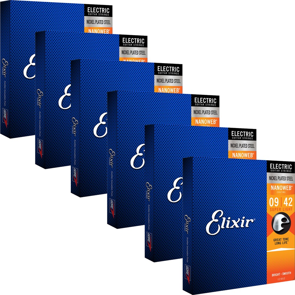 6 Sets Elixir Super Light NANOWEB Electric Guitar Strings 12002