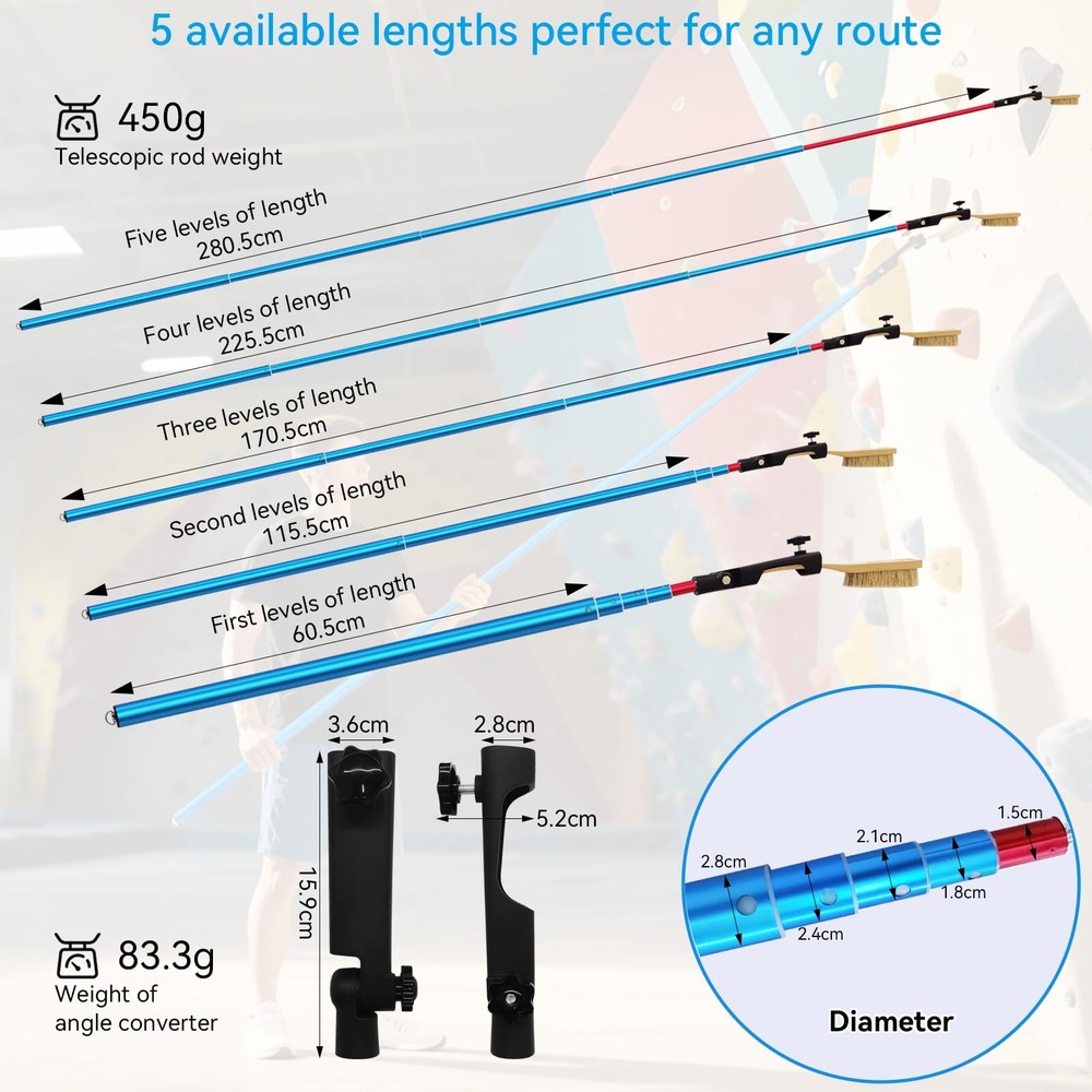 Stick Clip Rock Climbing Brush with Extendable Pole| Angle Adjustable Boulder...