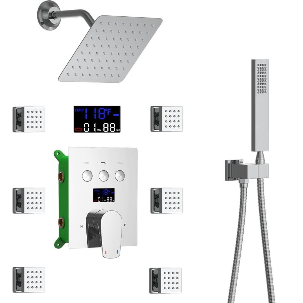 Bathroom Rainfall Shower System Wall Mount 8 Inch Shower Head With Handled Sp...
