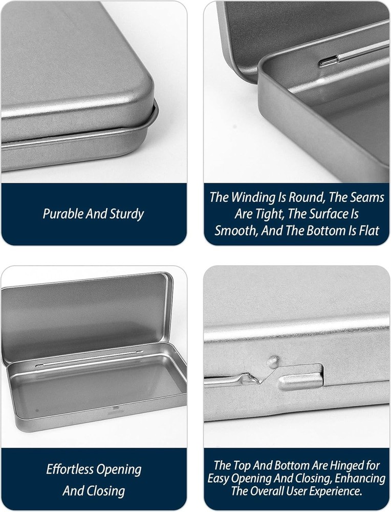 HORNET 3 Pack Metal Tin Box with Lid, Rectangular Tins With Silver