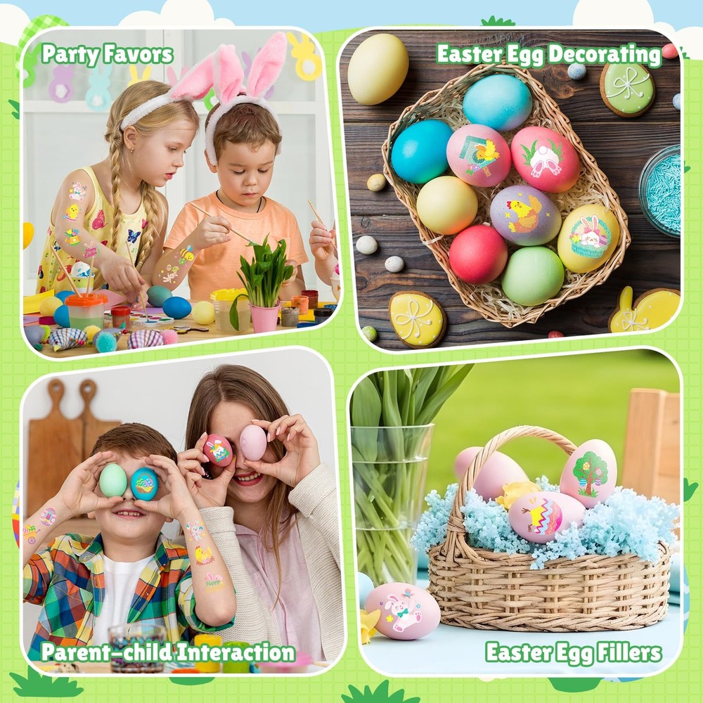 EMOME Easter Tattoos for Kids, 96 PCS Glitter Spring Tattoo Multicolor