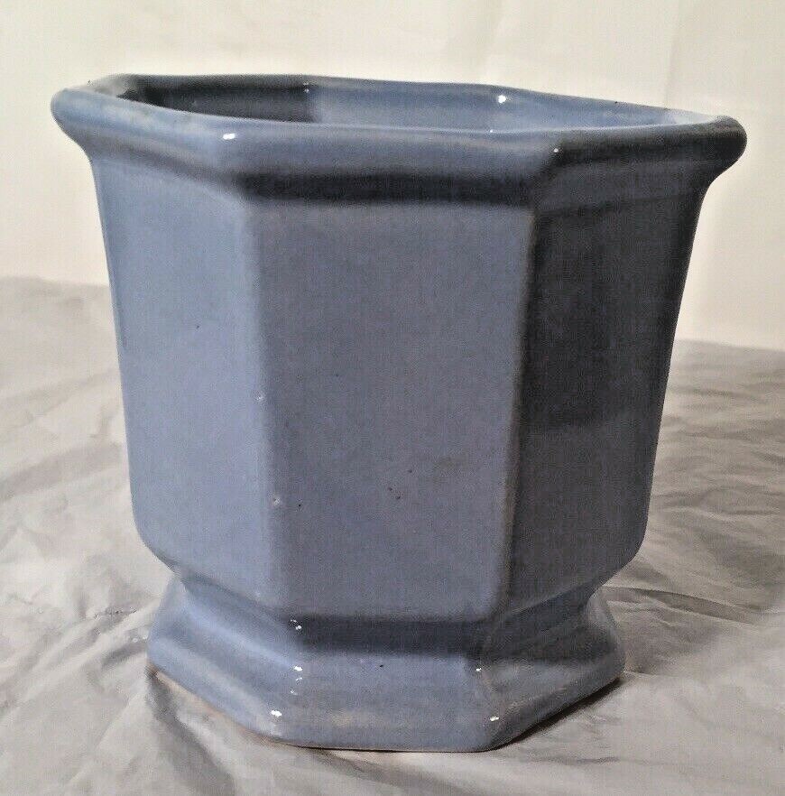 Vintage Octagonal Blue / Gray Flower Pot