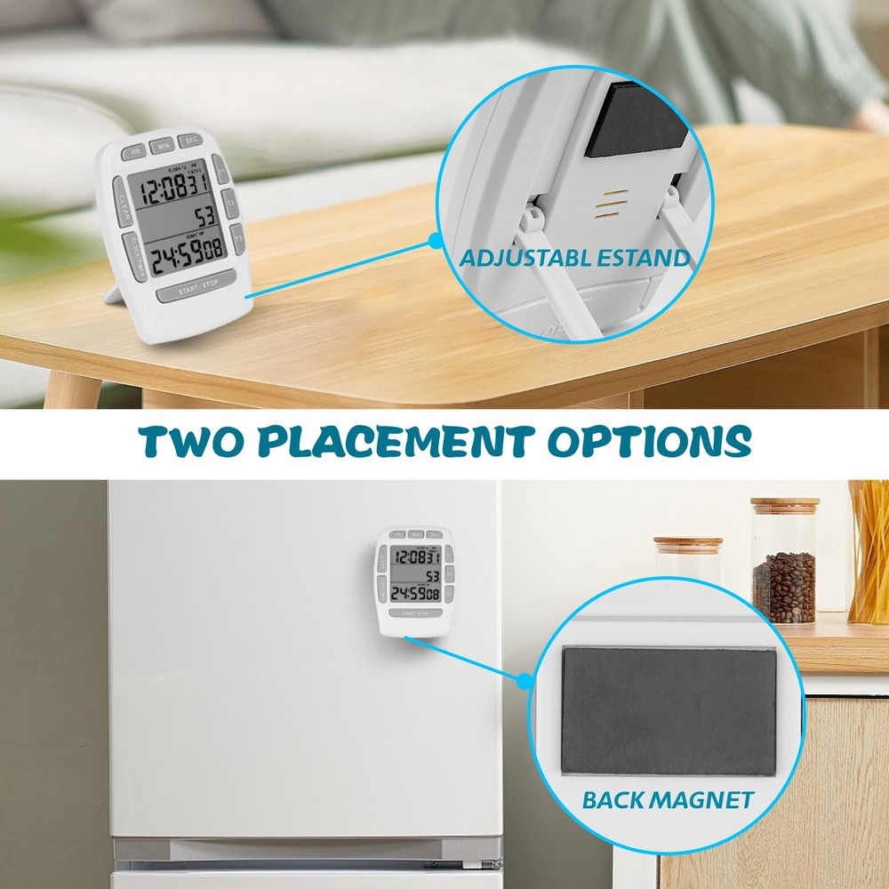 Digital Timer with Large LCD 3 Channel,Kitchen Timer,Count Down Up