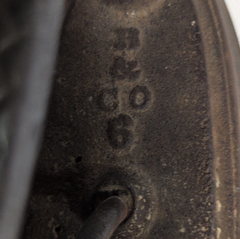 B & O Co No. 6 Antique Black Cast Iron Sad Iron with Patterned Handle