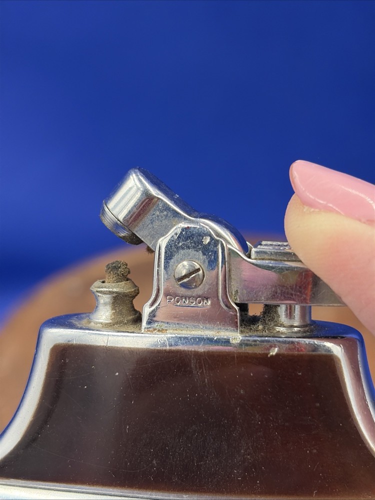 Vtg Ronson Mastercase Art Deco Cigarette Case Lighter Brown & Silver Untested