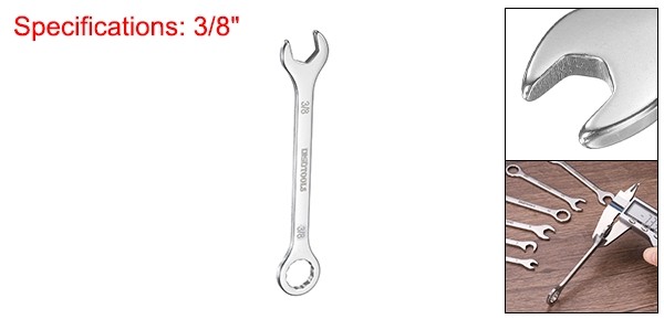 Thin Combination Wrench 3/8" with 12-Point Ended 15°Angled Open End