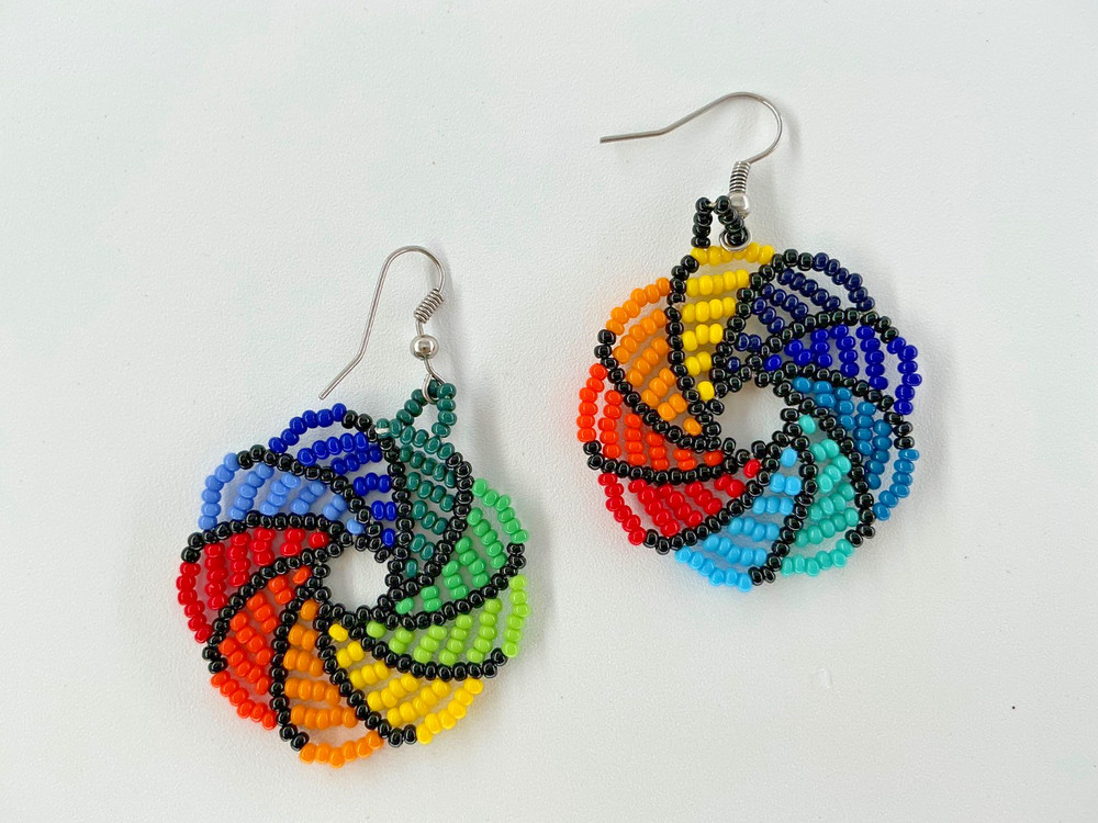 Ethnic Glass Seed Bead Earrings in Multicolor