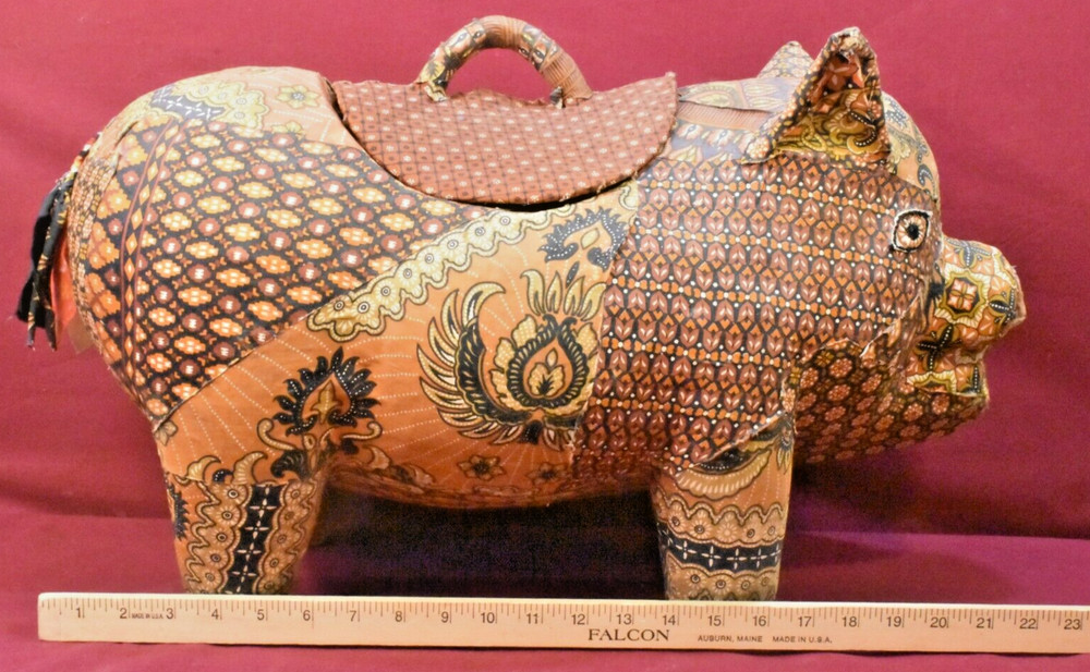 Antique Folk Art Pig-Shaped Lidded Storage Box