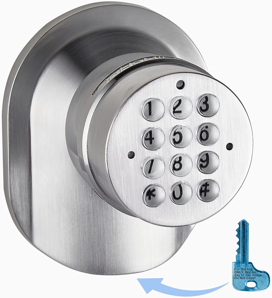 Keypad Door Knob Lock Auto-Lock 3 sec 8 User Codes Master Code LED Backlit Key