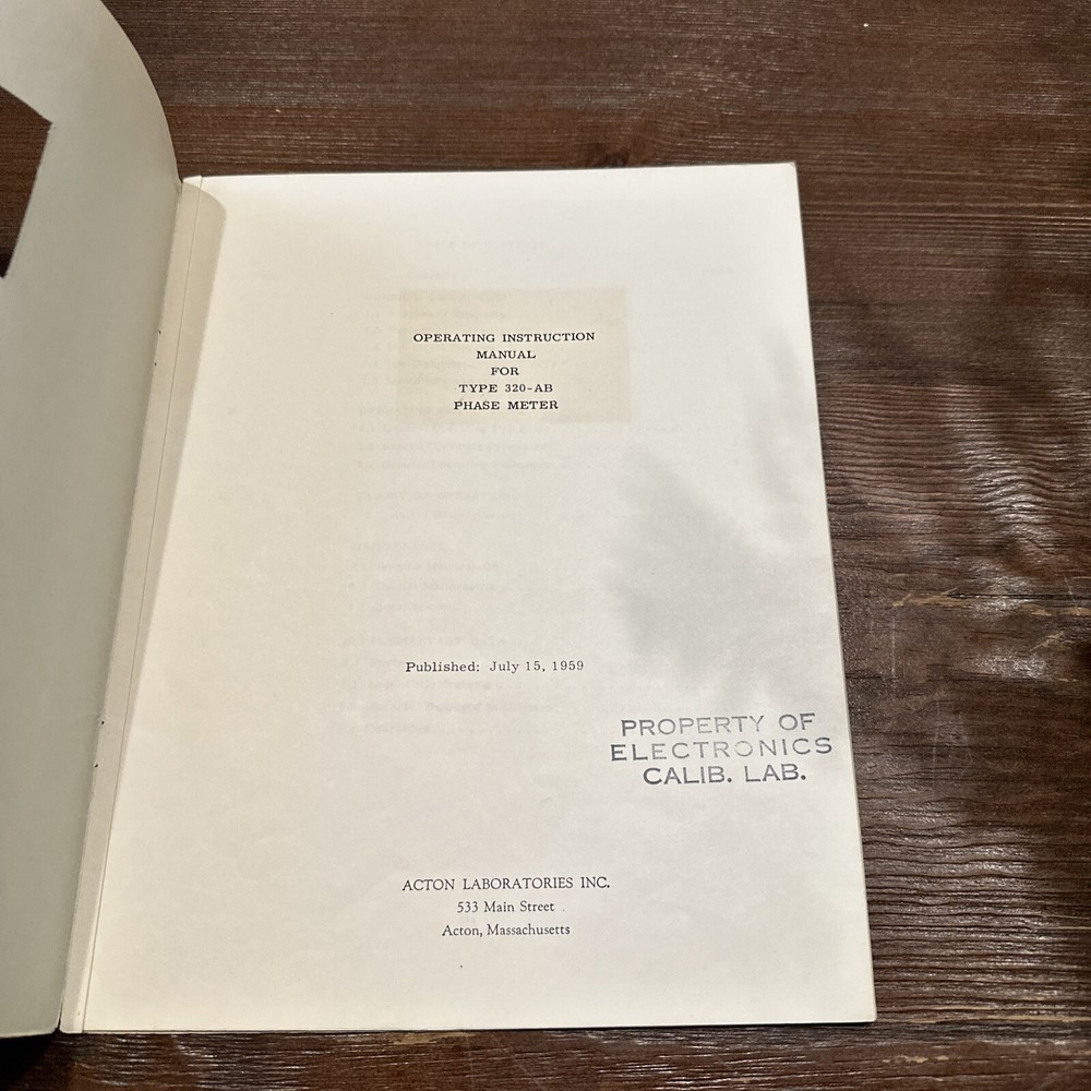 Acton Laboratories Type 320-AB Phase Meter Operating Instruction Manual 1959