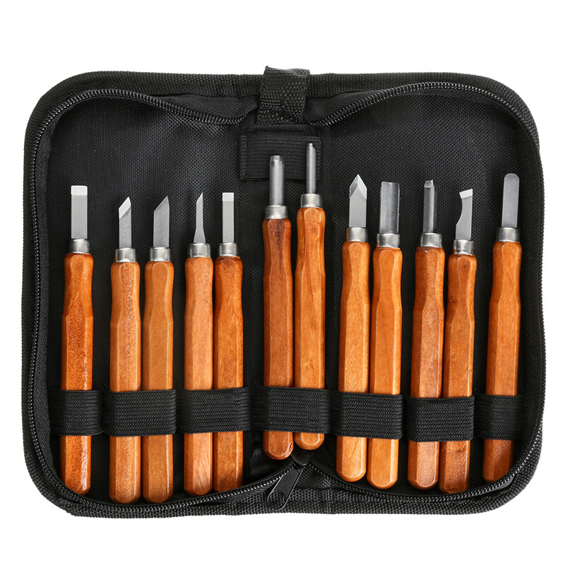 12Pcs Wood Carving Hand Chisel Tool Set Professional Woodworking DIY Gouges Kit