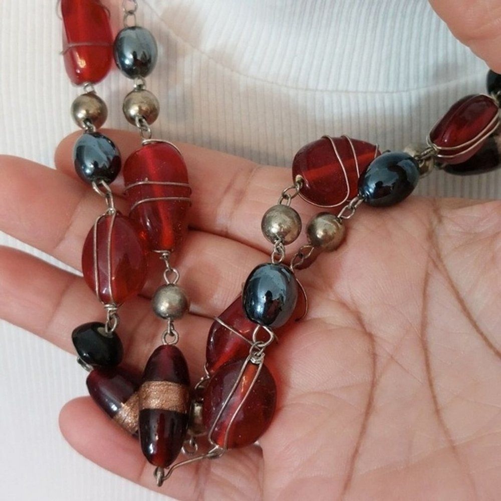 Wire Wrapped Glass Beads Beaded Extra Long Necklace