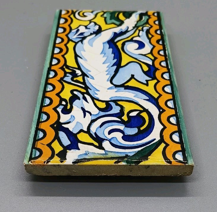 Hand Painted Ceramic Tile Monkey Rare Majolica Original Decor Feature