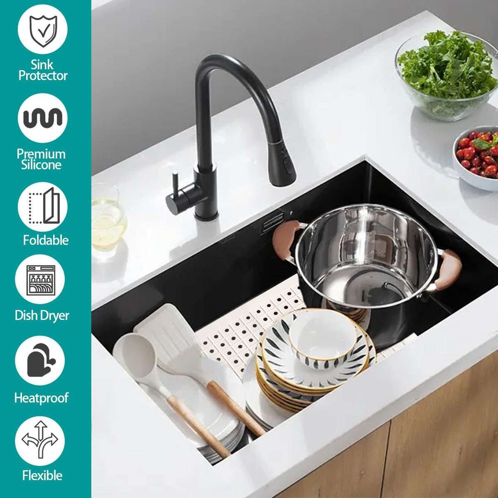 1-4 Pcs Kitchen Rubber Sink Mat Drain Pad Counter Protector Non-Slip Mesh new