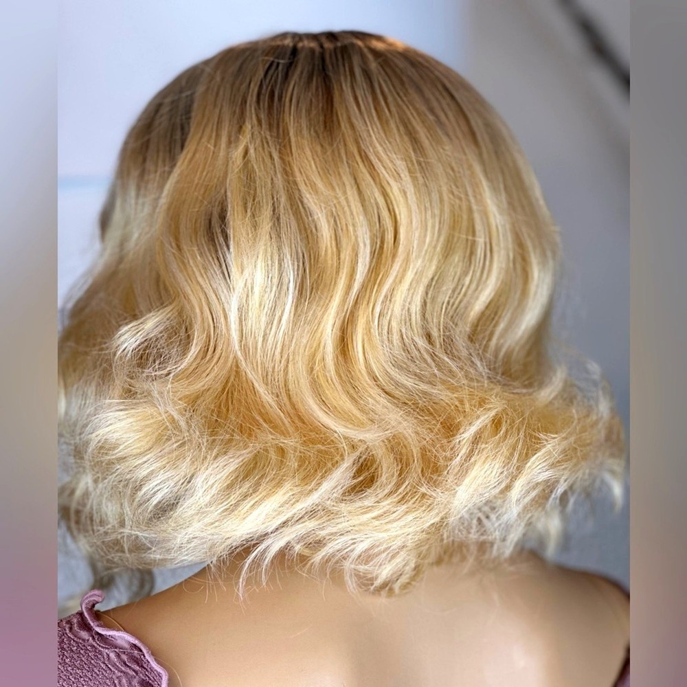Blonde Ombre Wig Dark Roots Wavy