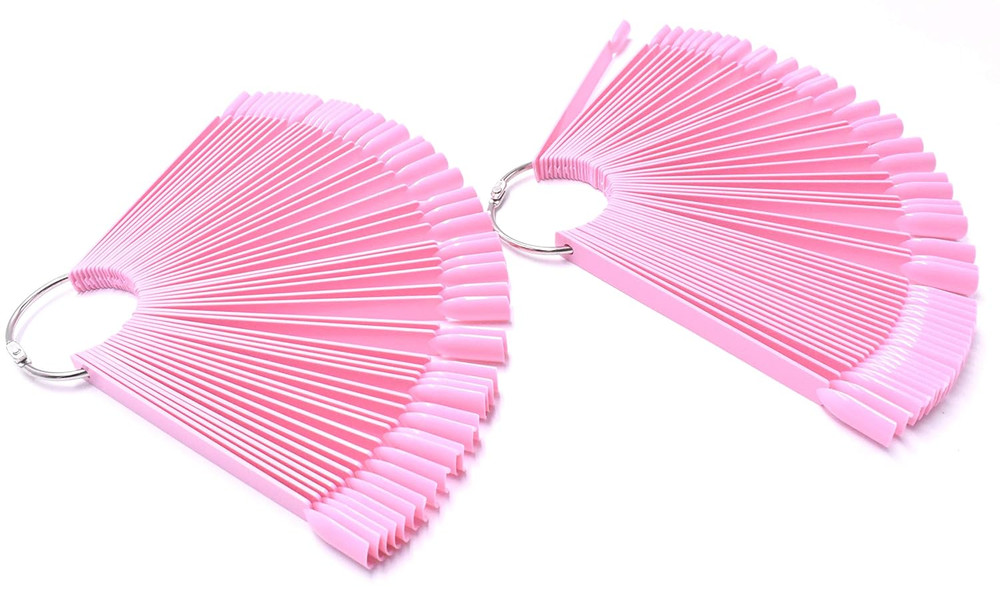 2 Sets 100 Tips Fan Shape Plastic Nail Art Tips Display Polish Board Display Pra