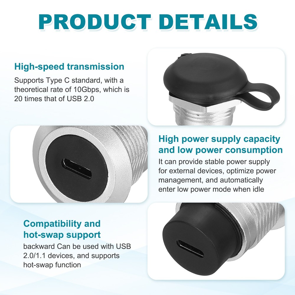 2pcs, Type C Panel Mount Coupler USB C Pass Through 10Gbps Silver