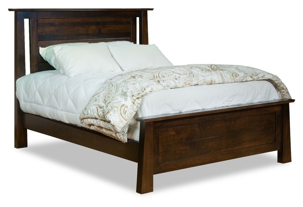 Amish 5-Pc Modern Bedroom Set Solid Wood Angled Cutout Panel Headboard