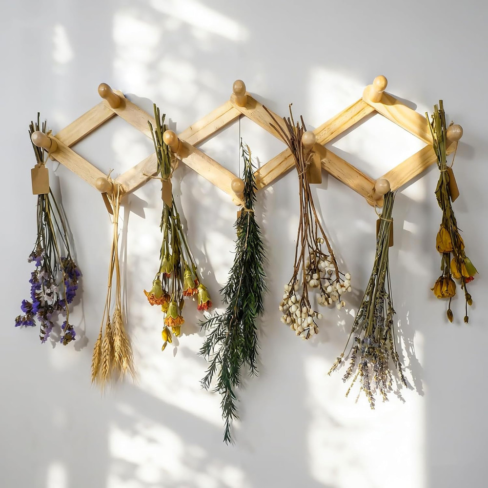 Rustic Adjustable Hanging Herb Drying Rack-Holds 10 Bouquets, Space-Saving Herb