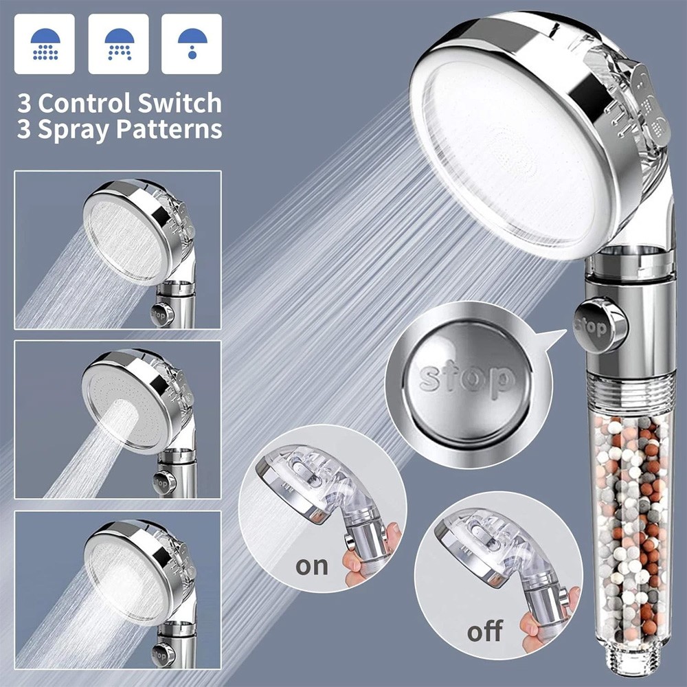 3 Spray Settings High Pressure shower Head with Filter, Handheld Rainfall Combo