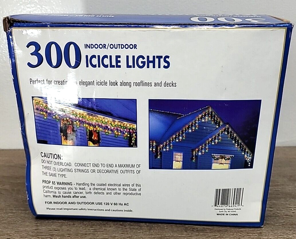 300 Indoor Outdoor Icicle Lights String To String Multi Bulbs White Wire