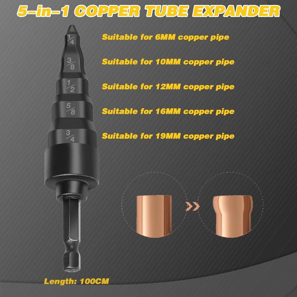 Portable HVAC Copper Pipe 5-in-1 Expander Tool with Multiple Drill Bits