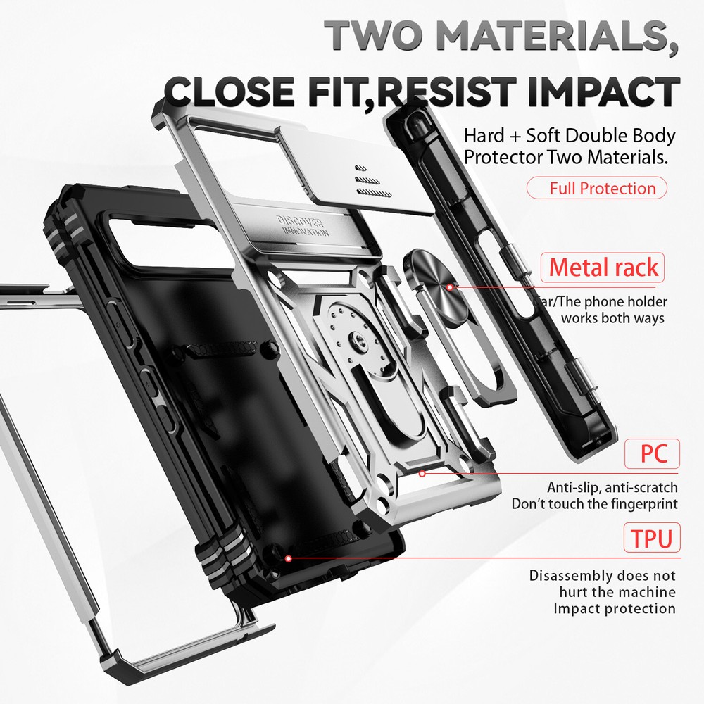 For Google Pixel Fold Heavy Duty Armor Kickstand Case W/ Slide Camera Protector