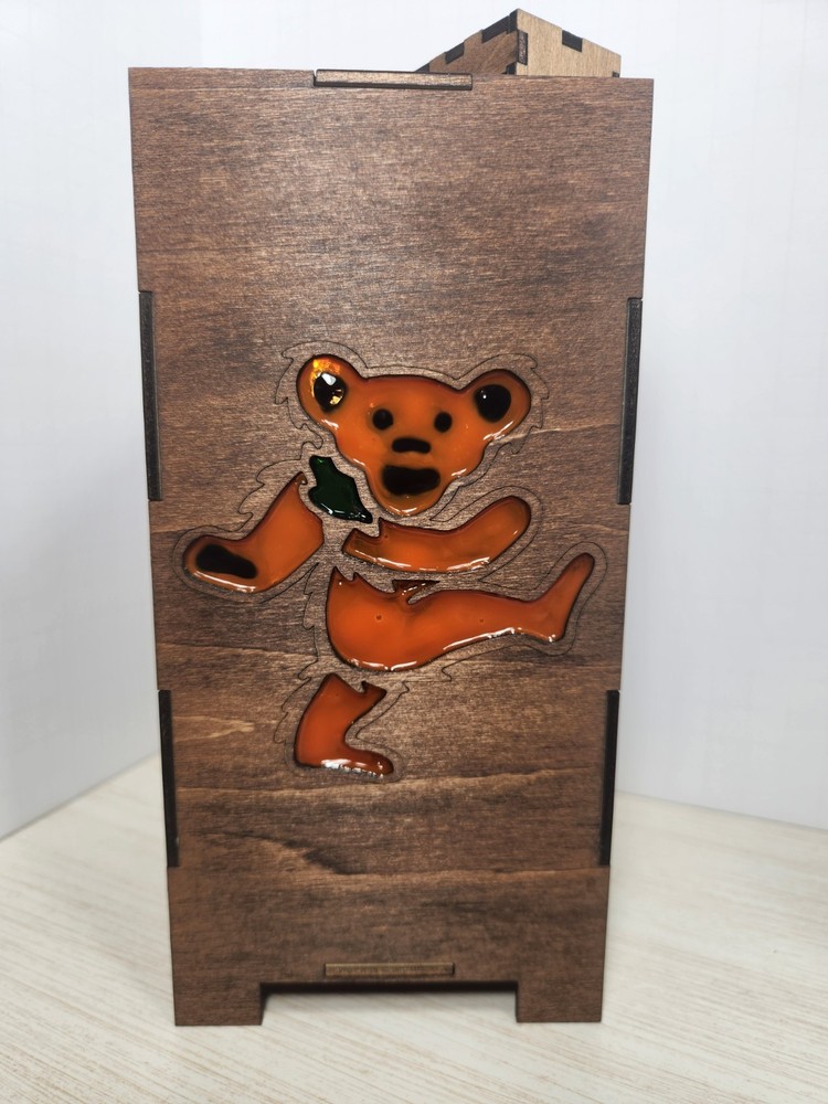 Handmade Grateful Dead Marching Bear Illuminated Wood Lantern – LED Art Light