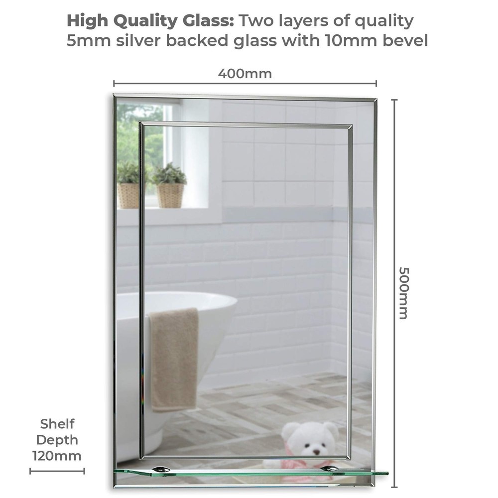 Mood Rectangular Bathroom Mirror with Shelf, (20 x 16 inch) Wall Mounted & Do...