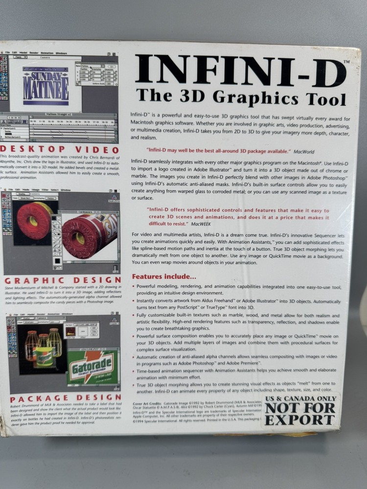 Infini-D 3D Graphics Tool Vintage Software (1994) Mac New Sealed Box