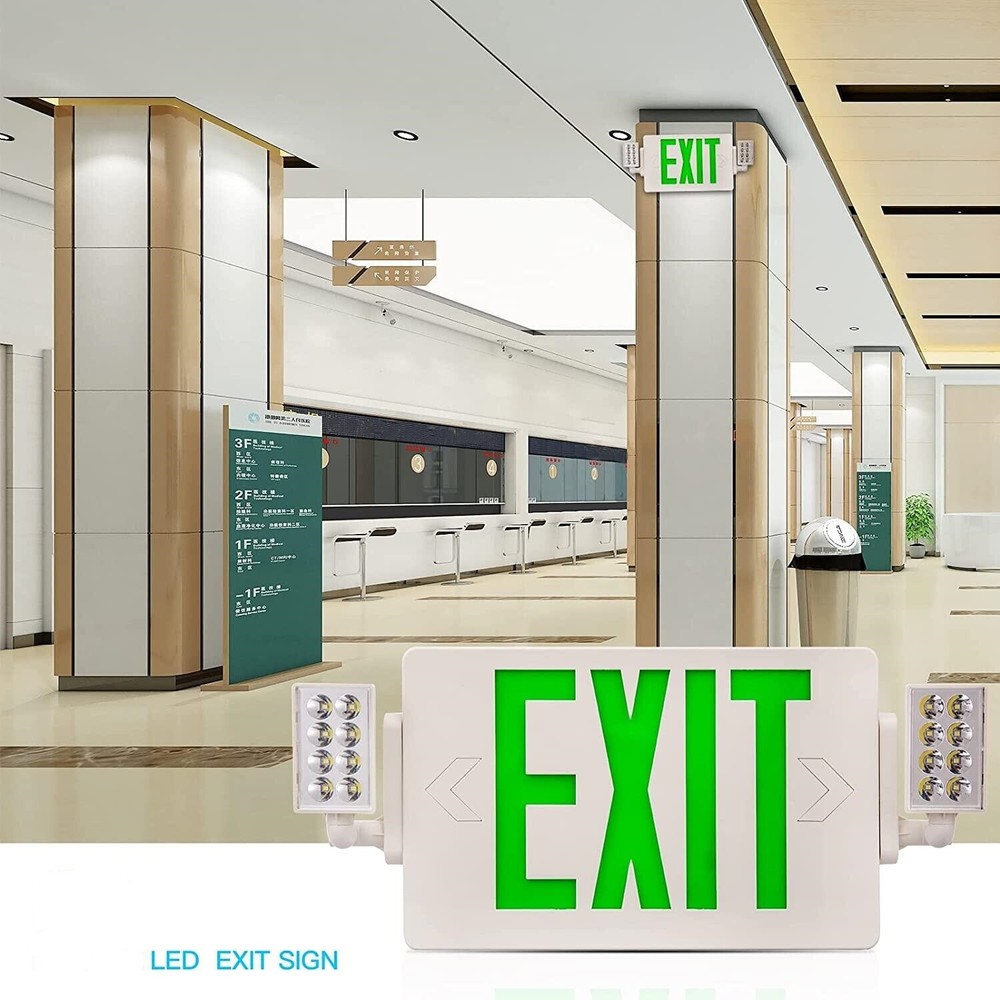 UL Listed 2 Packs Led Green Exit Sign Combo with Battery Backup Exit Lighting.