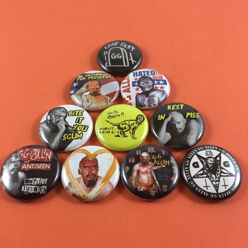 GG Allin 1" Button Pin Set Rock Punk Hardcore Sleeze