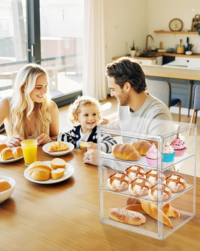 Pastry Display Case,Bread Box for Kitchen Countertop,4-Layer transparent