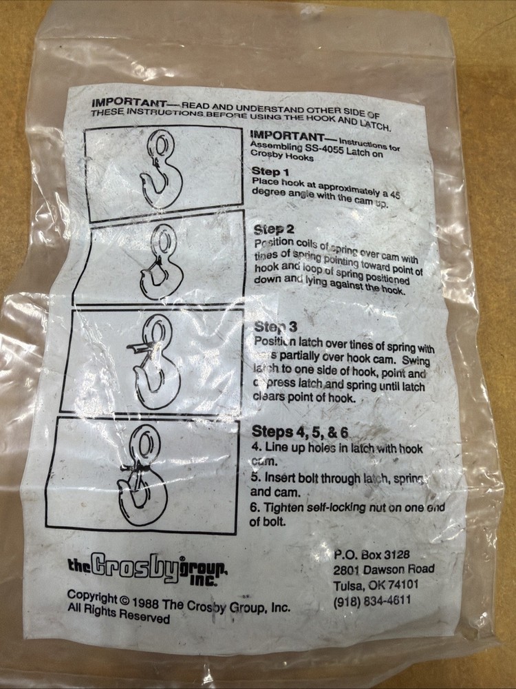 Crosby Hook Latch Kit SS-4055 New In Package