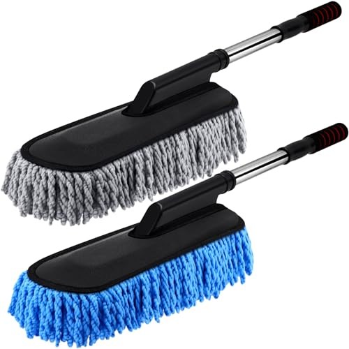 Pack Microfiber Car Duster Exterior Scratch Free with Extendable 2 Blue Gray