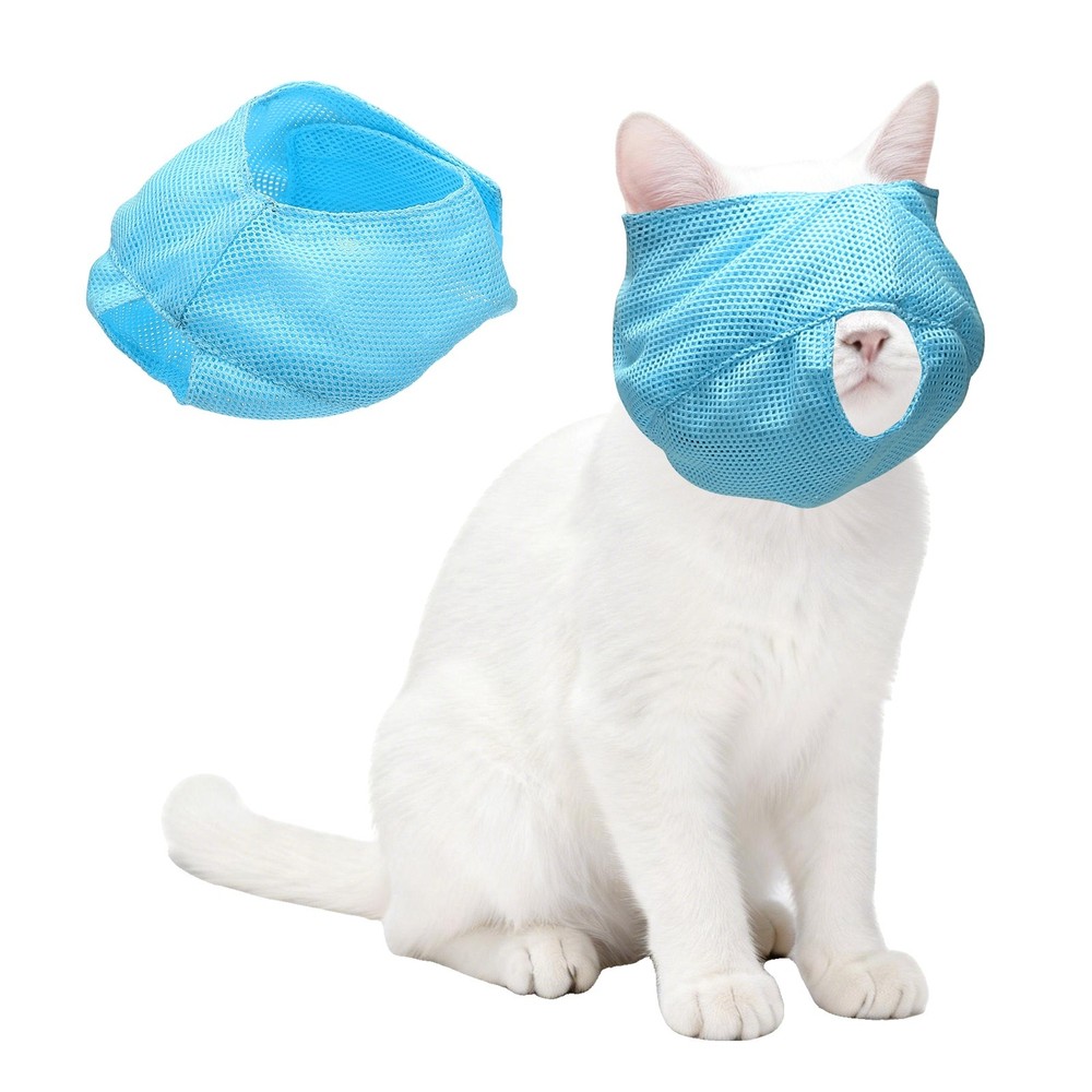 Cat Muzzle Breathable Mesh Muzzle Circumference 7-9 Inches Sky Blue