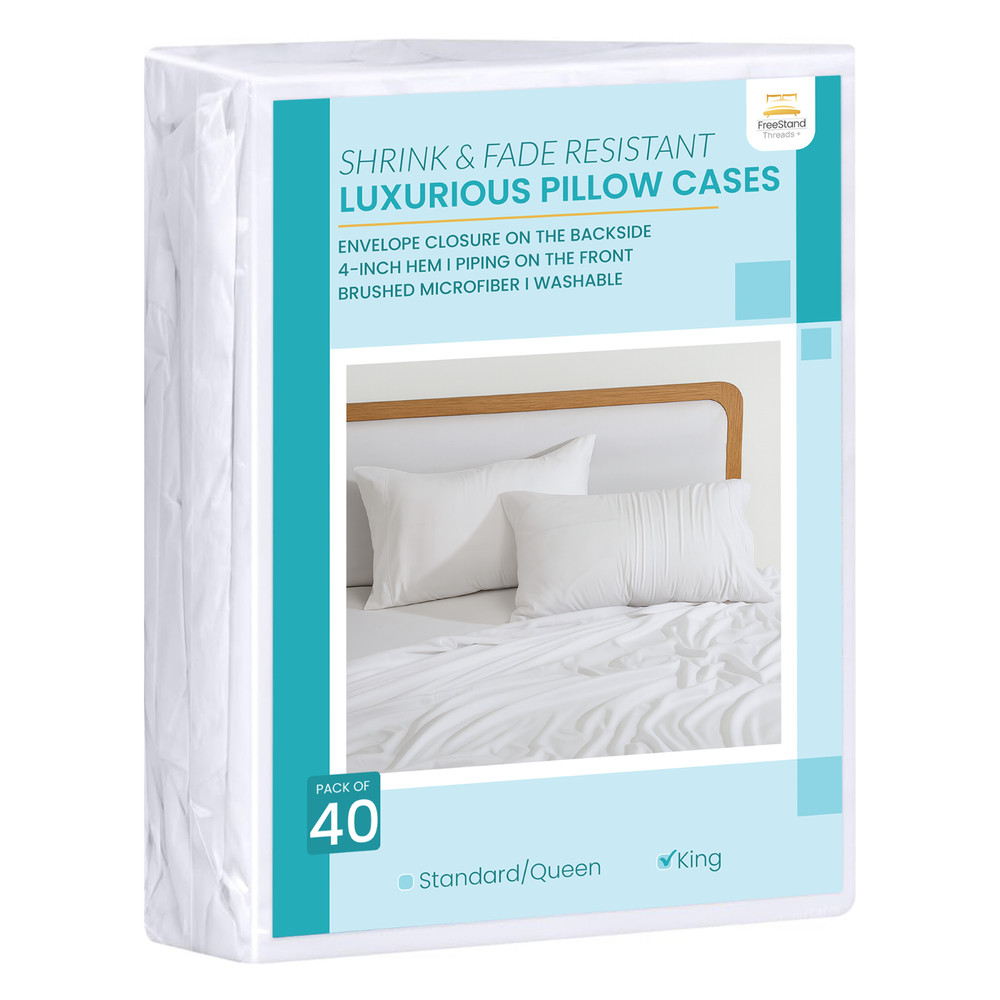 Threads+ King Pillowcases, 40 x 20– Soft, 100 GSM Microfiber (40 Pack White)