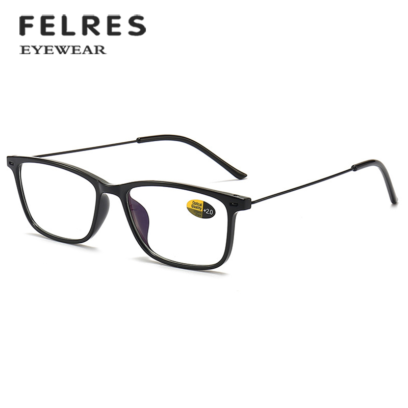 Men Square Small Frame Reading Glasses Blue Light Blocking Presbyopic Readers