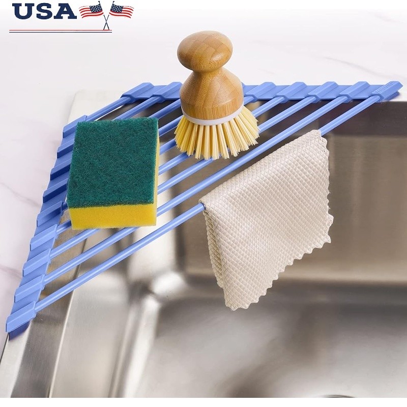 Triangular Roll-Up Dish Drying Rack Space Saving Kitchen Organizer Heat Safe New