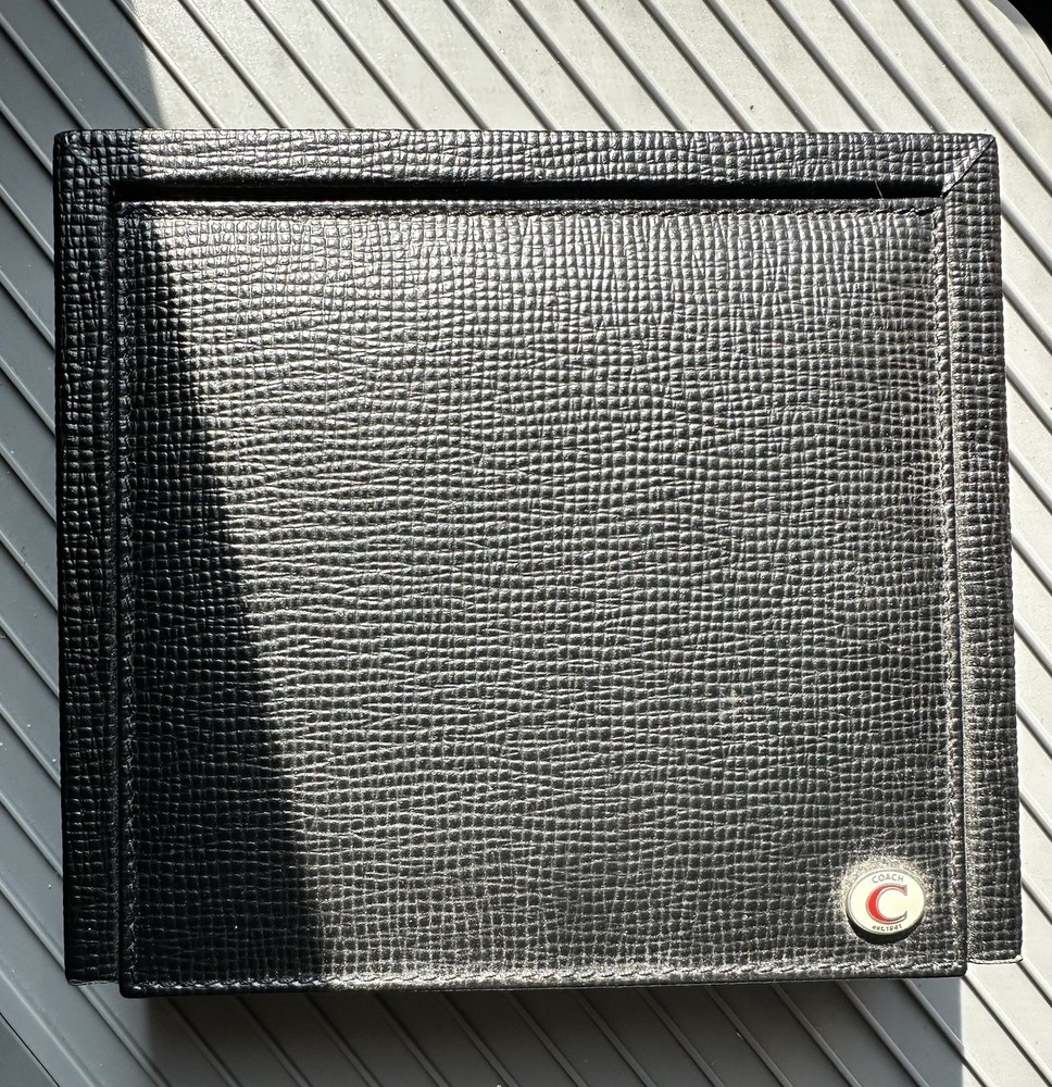 Coach Flat Cufflink Box. Black Leather. Classic.