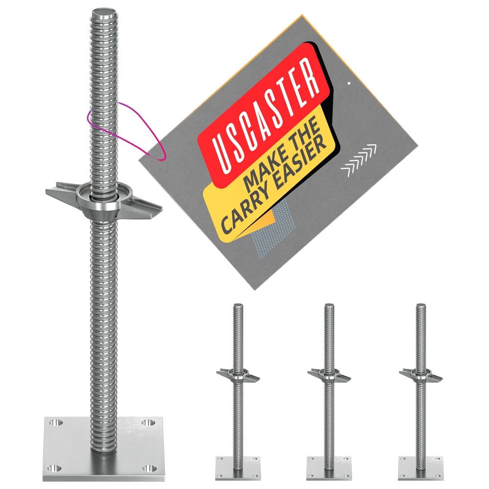 USCaster Screw Jack Scaffold 18" Adjustable Leveling Solid Silver