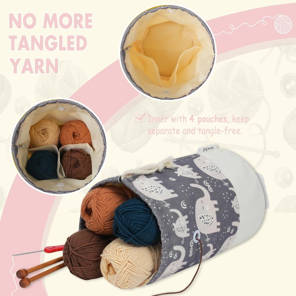 Portable Small Crochet Bag Organizer with Drawstring - Adorable Elephant Design