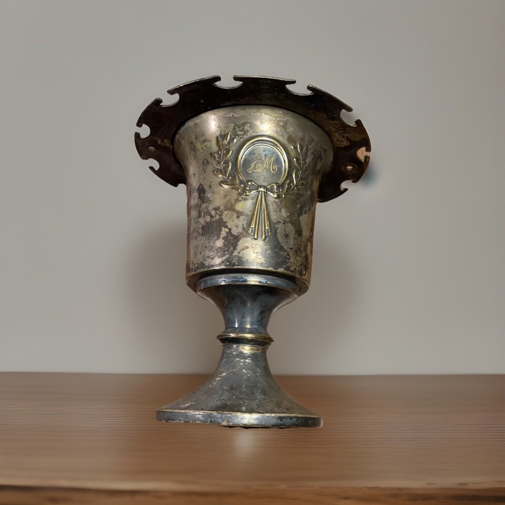Antique Silverplate? Spooner Sugar Container Spoon Holder Monogram Cup Rare 6"
