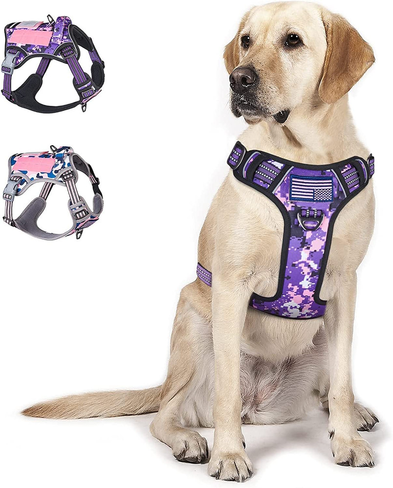 Tactical No Pull Dog Harness Adjustable Reflective Training Vest Purple Camo