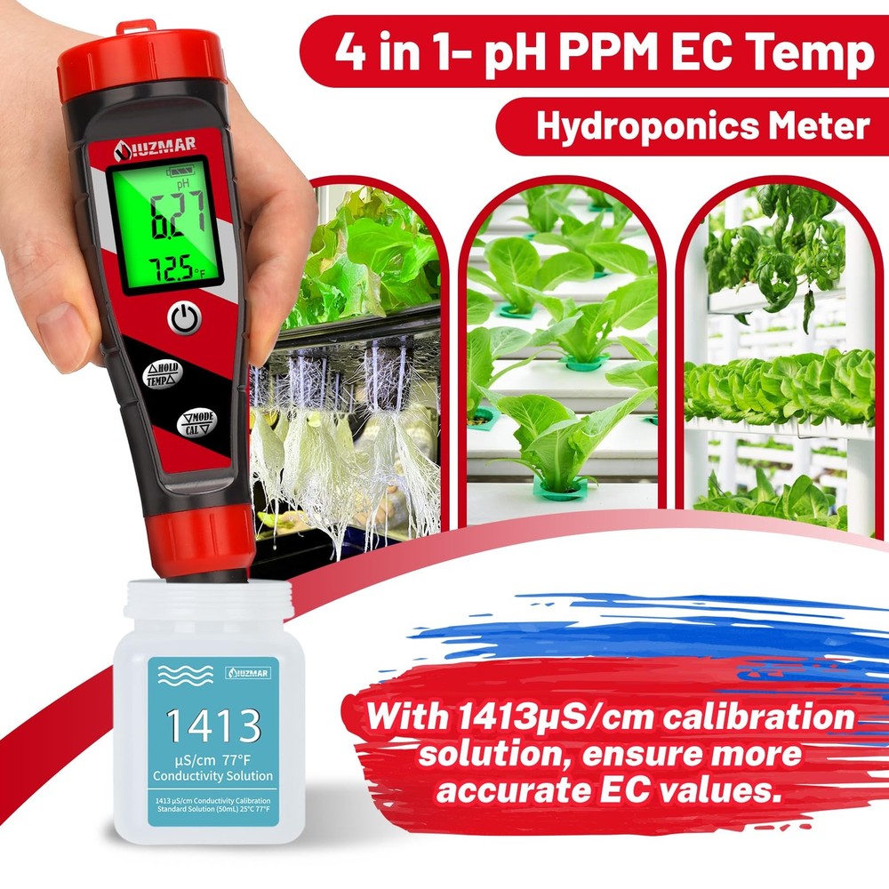UIUZMAR Accurate pH Tester TDS EC Reader and Calibration Solution