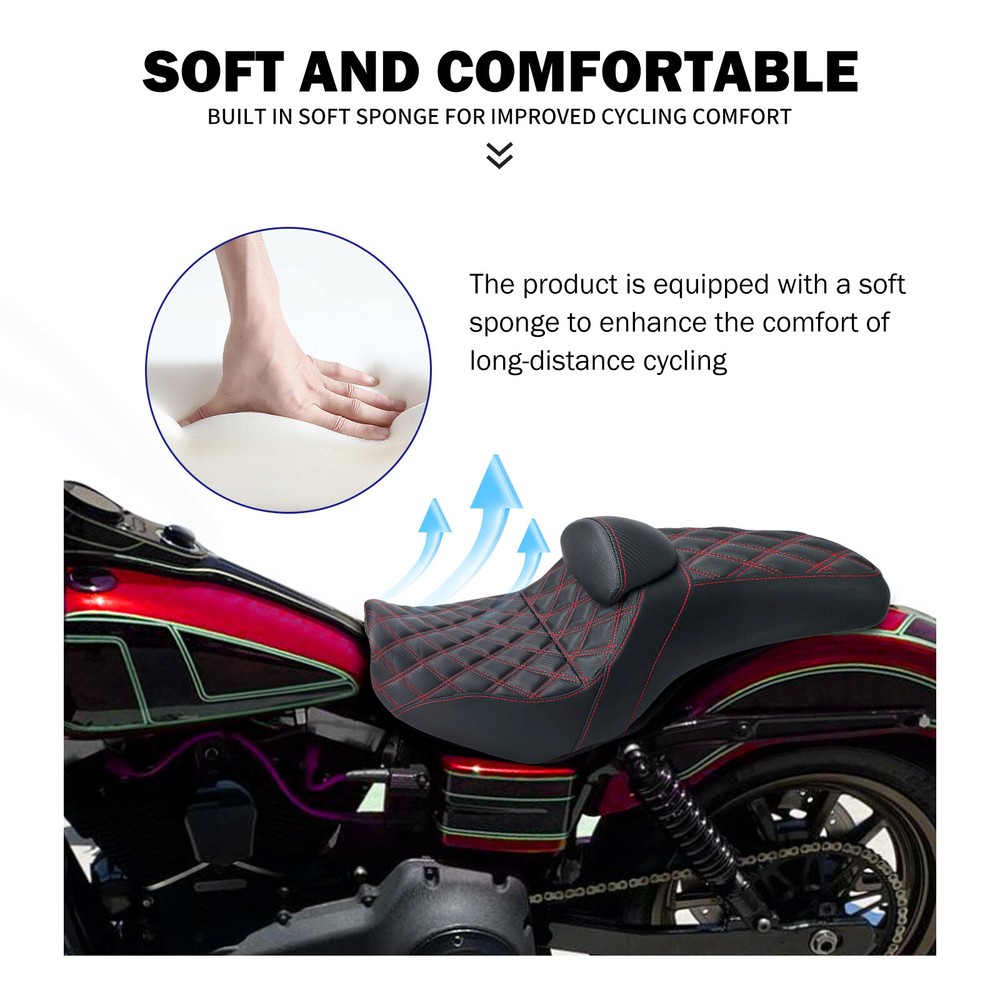 Step Up Red Stitching Seat & Backrest Driver For Harley Dyna Switchback 06-17
