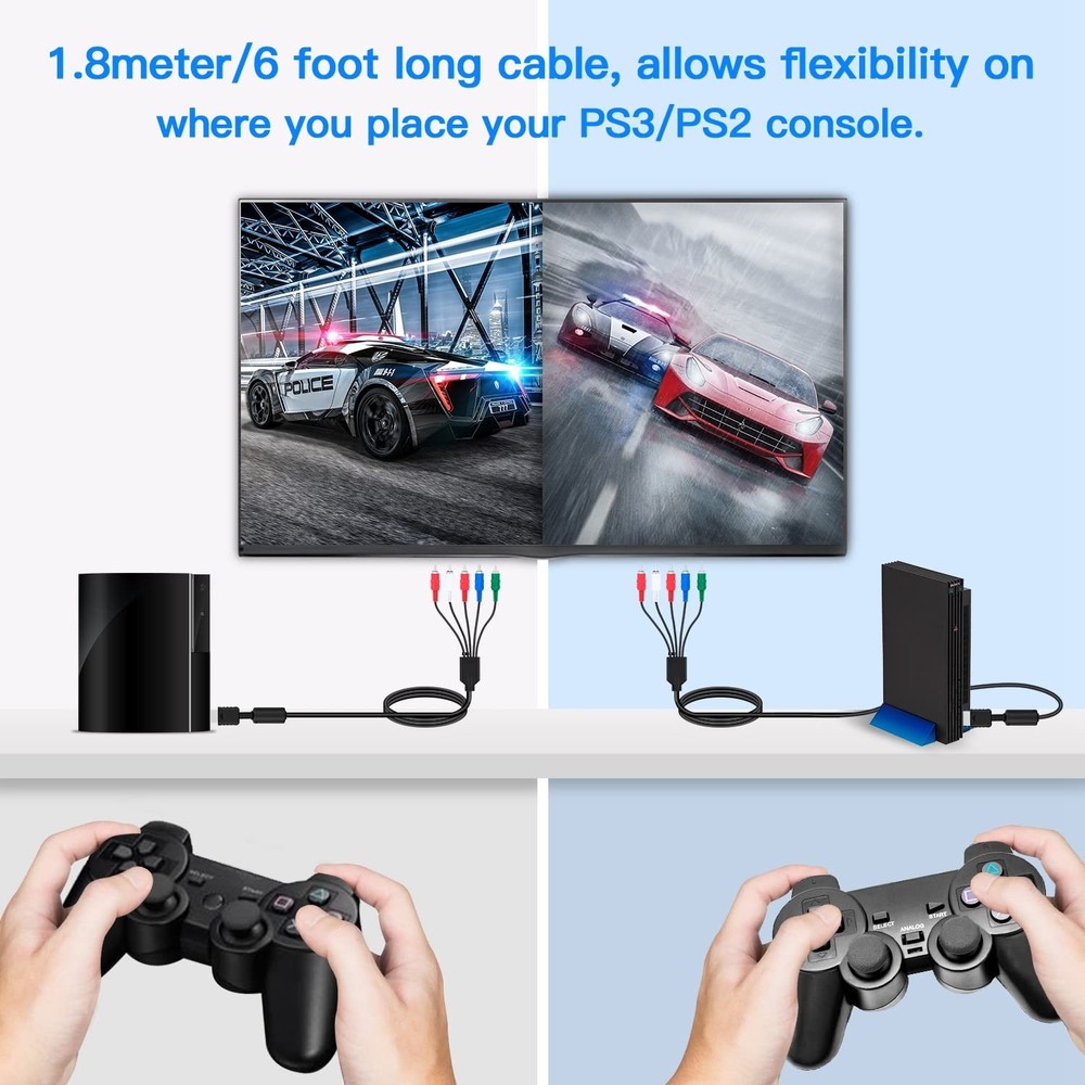 Ps3 Ps2 Component Av Cable 1.8M High Definition Video Connection Black