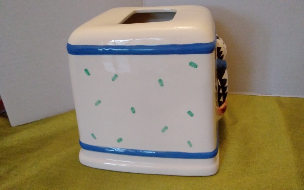 Vintage Kitty Cat With Bird Ceramic Tissue Box Cover CoCo Dowley