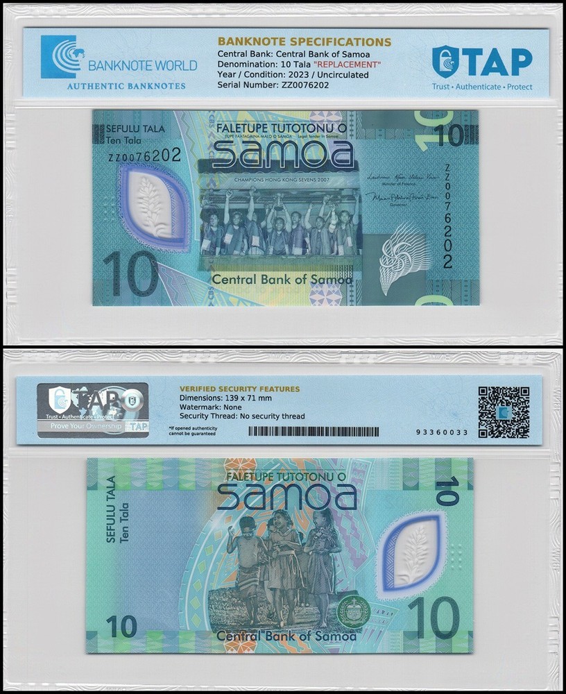 Samoa 10 Tala, 2023 ND, P-48, UNC Polymer, Replacement Authenticated